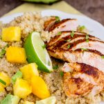 Blackened Chicken over Quinoa Salad Pineapple Mango and Avocado