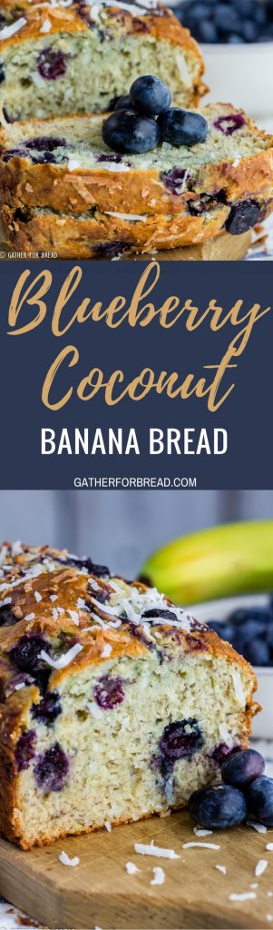 Blueberry Coconut Banana Bread - Recipe for homemade quick bread with blueberries, sweet coconut and banana makes an easy loaf. Fruit and coconut combination is perfect! 