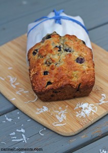 Blueberry Coconut Banana Bread | carmelmoments.com