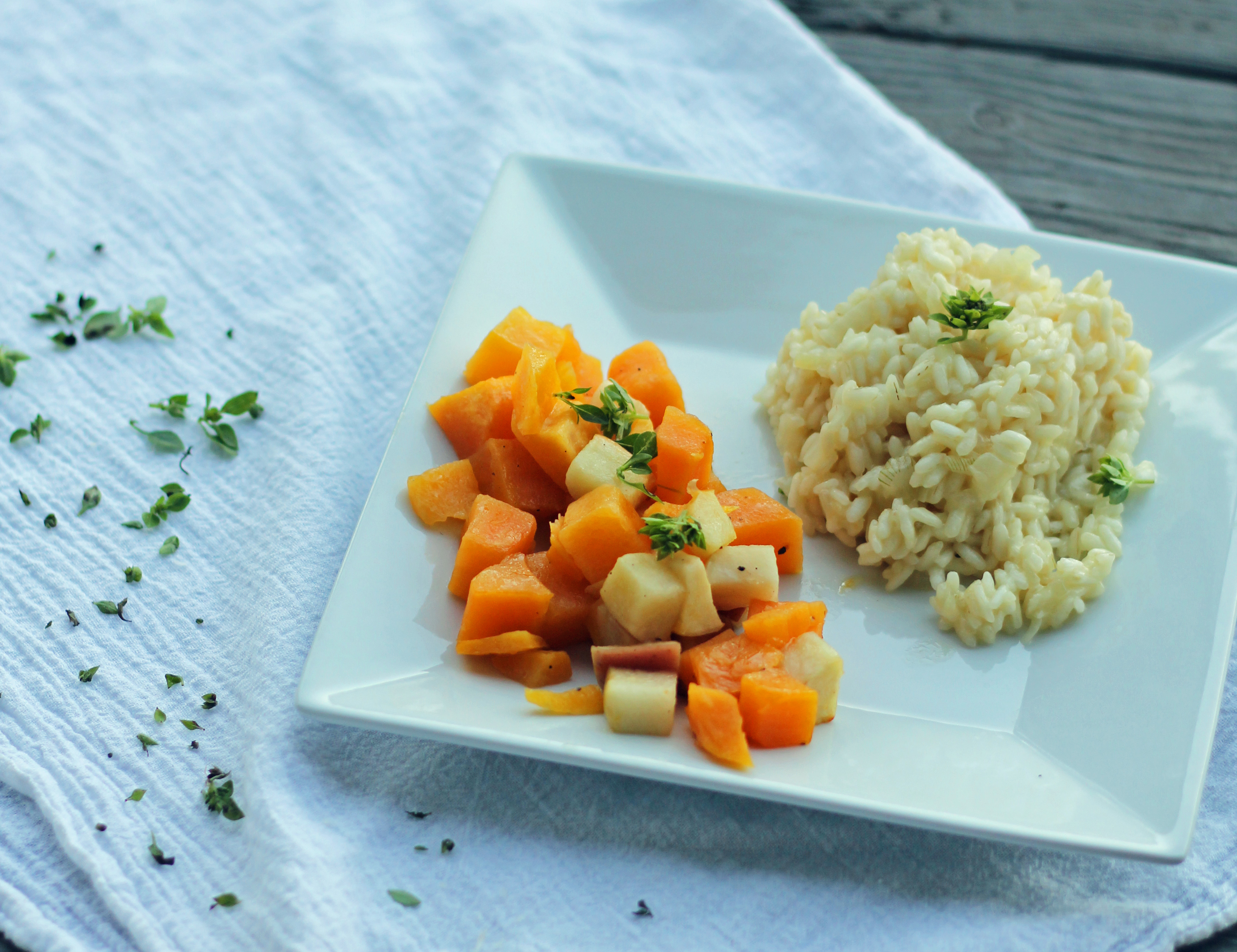 Roasted Butternut squash apples risotto | carmelmoments.com