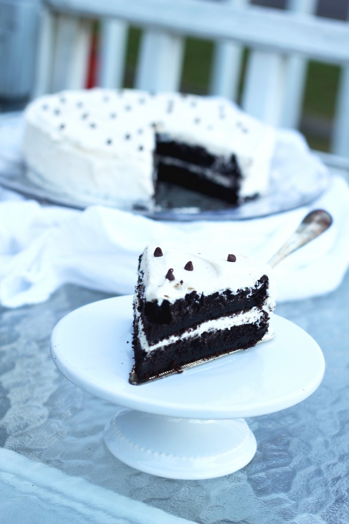 Devil's Food Cake with Buttercream Icing - This rich and delicious chocolate cake is soft and the perfect go-to devil's food recipe. Sour cream, butter, cocoa make this homemade cake irresistible!