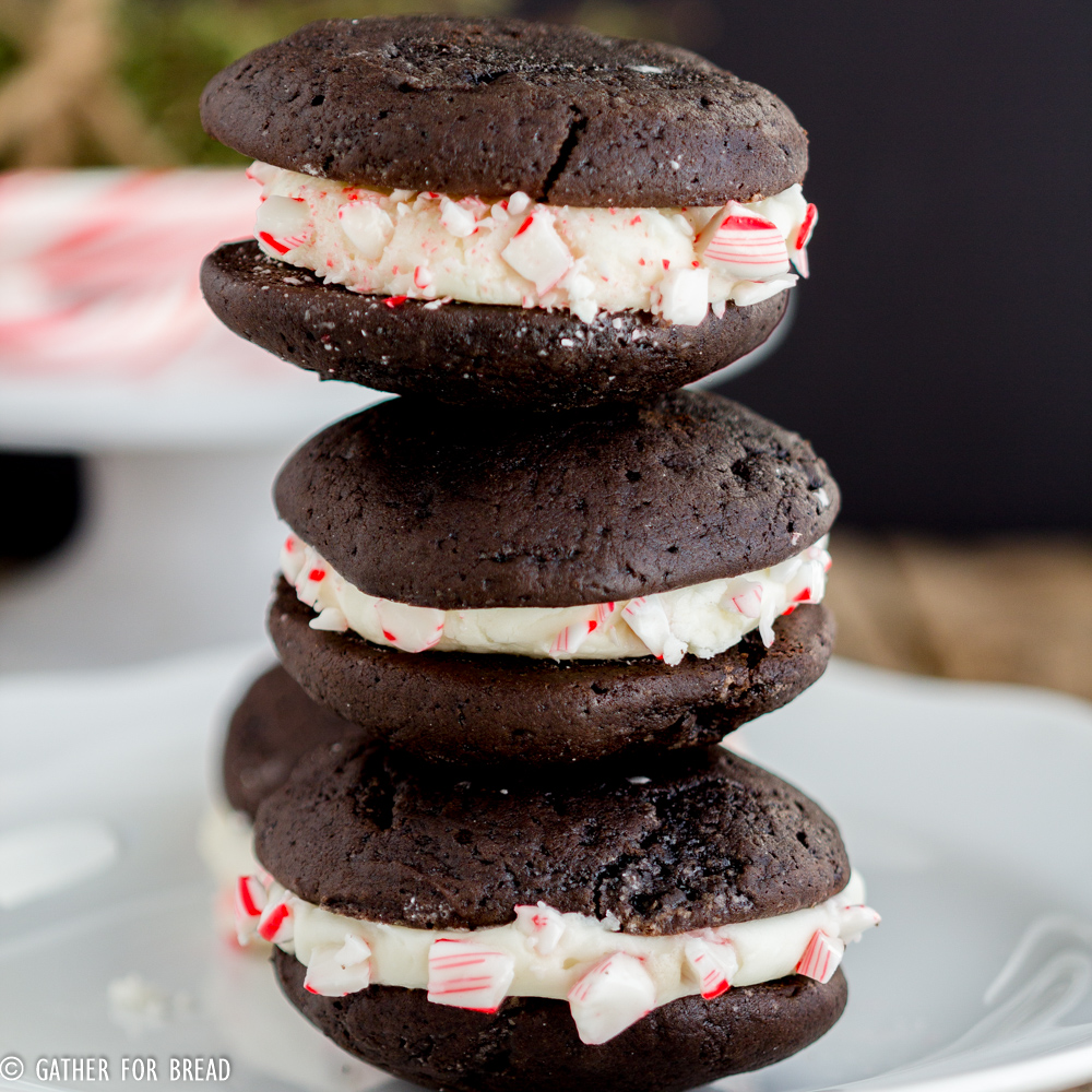 Chocolate Whoopie Pies with Peppermint Whipped Filling
