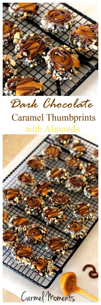 Dark Chocolate Caramel Thumbprints with Almonds 