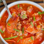 Pizza Soup loaded with sausage and pepperoni - This easy cheesy soup is made with pizza sauce and mozzarella cheese. Family friendly, low carb favorite for a quick meal!