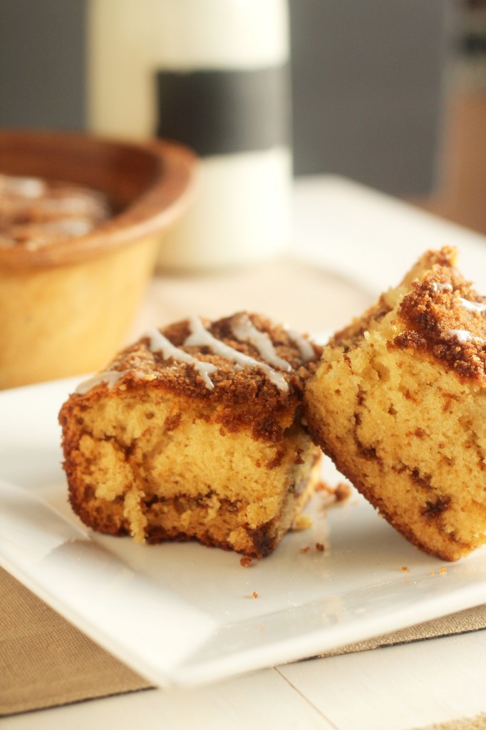 Cinnamon Roll Sour Cream Coffee Cake -- Cinnamon Roll Sour Cream Coffee Cake, a favorite for breakfast or dessert |gatherforbread.com