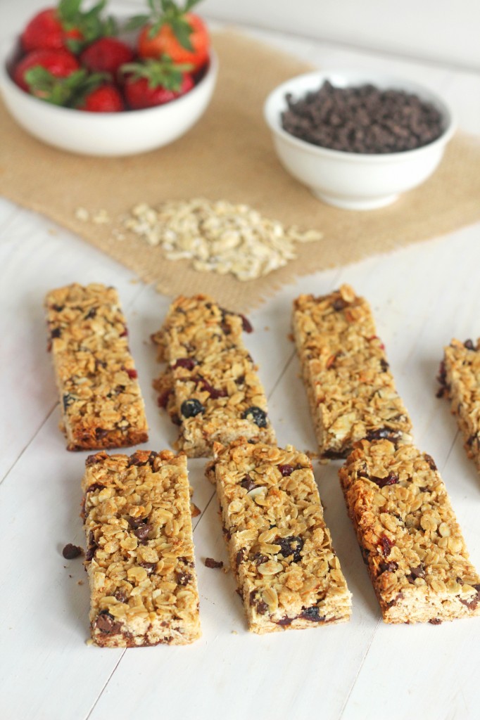 Mixed Berry Chocolate Chip Granola Bars | Carmel Moments | Delightful chewy granola bars chock full of berries and mini chocolate chips.