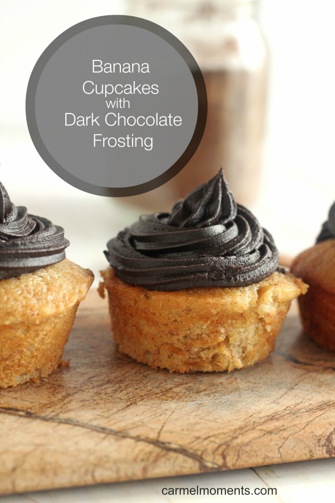 Banana Cupcakes with Dark Chocolate Frosting | A moist banana cupcake topped with rich dark chocolate frosting.