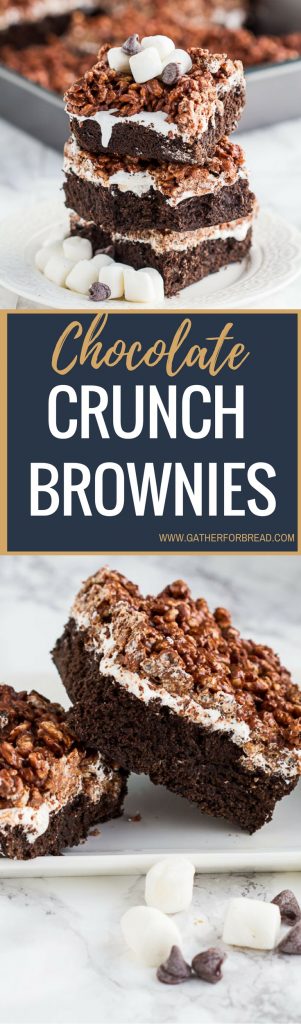 Chocolate Crunch Brownies – Brownies layered with marshmallow cream and chocolate peanut butter Krispies . Homemade killer crunch brownies are a family favorite.