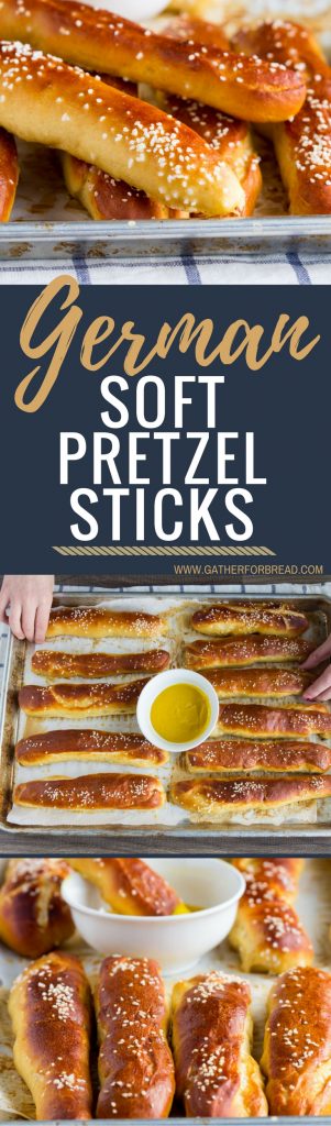 German Soft Pretzel Sticks - How to make homemade slightly sweet golden soft pretzel sticks with yeast. Makes enough for a crowd as an appetizer and great for the big game.