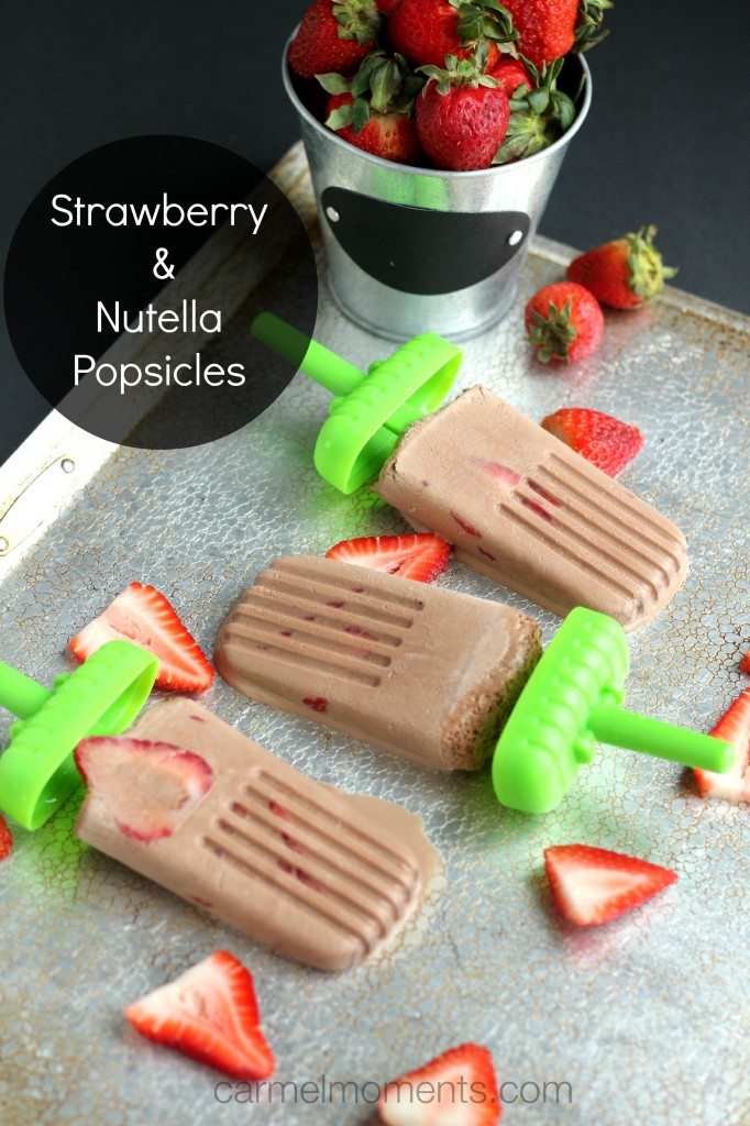 Strawberry Nutella Popsicles ~ Perfect summer ice pops made using only 3 ingredients; fresh strawberries, Nutella and milk. Refreshing cold treat bars, great for the kids.