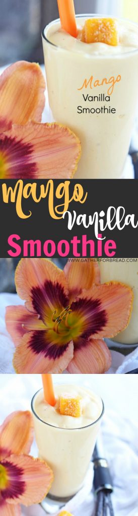 Mango Vanilla Smoothie - Healthy drink, smoothie made with Greek yogurt, vanilla and frozen mango. Only 4 ingredients! Delicious protein for breakfast or snack.