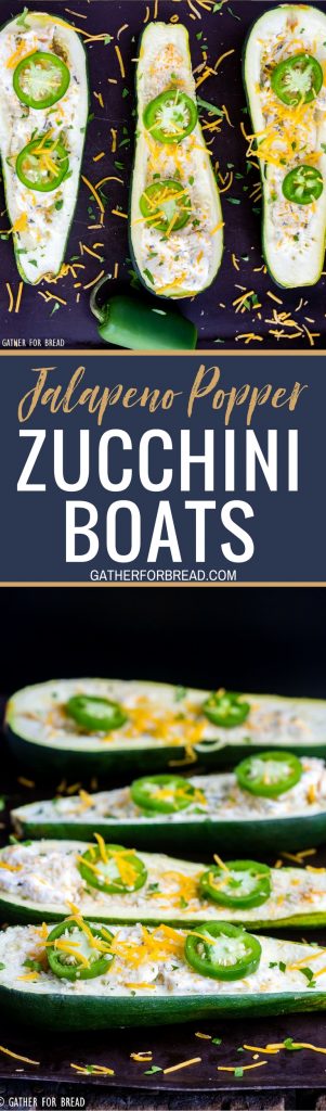 Jalapeno Popper Zucchini Boats - A recipe fresh twist on traditional zucchini boats. They're loaded with cheese, jalapeno and have just the right pop. Perfect homemade summer side dish.