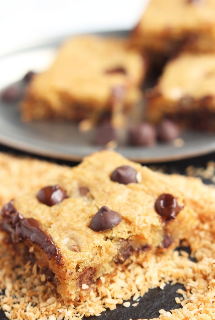 Congo Bars - Delicious chewy chocolate chip bars made sweet with toasted coconut. | gatherforbread.com