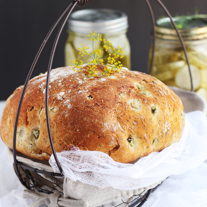 Dill Pickle Bread – Delicious yeast bread with the full flavor of dill pickle. This bread makes the perfect addition to any summer meal or picnic. Wonderful served alongside hot dogs or hamburgers.