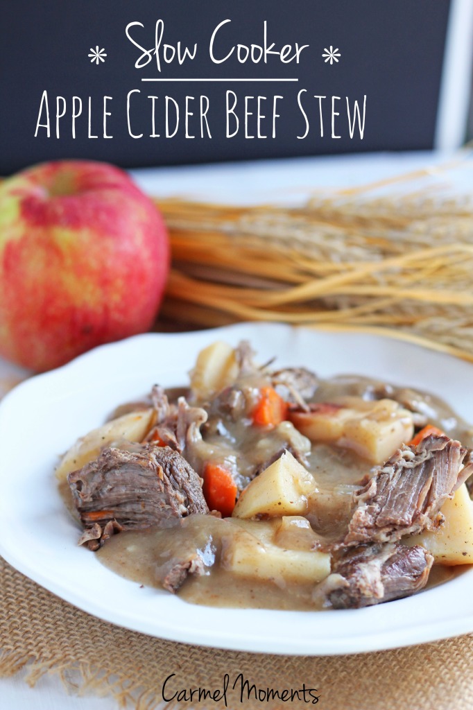 Slow Cooker Apple Cider Beef Stew - Easy crock pot stew combines the flavors of fall. Classic beef stew with a hint of apple is great comfort food.