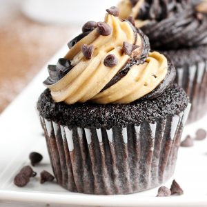 Dark Chocolate Cupcakes with Peanut Butter Swirled Frosting