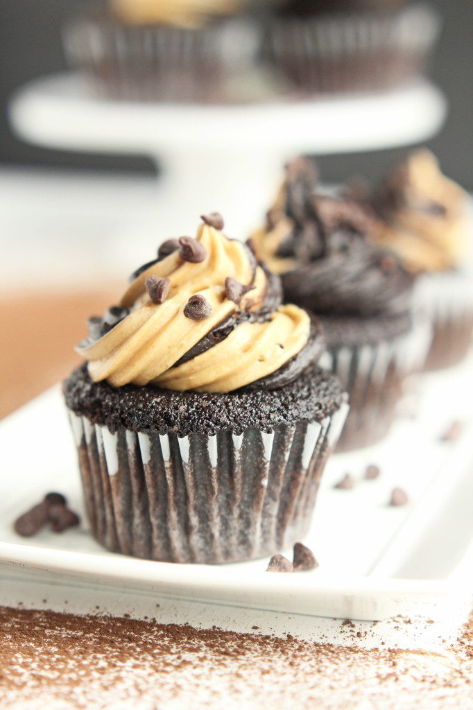 Dark Chocolate Cupcakes with Peanut Butter Swirled Frosting