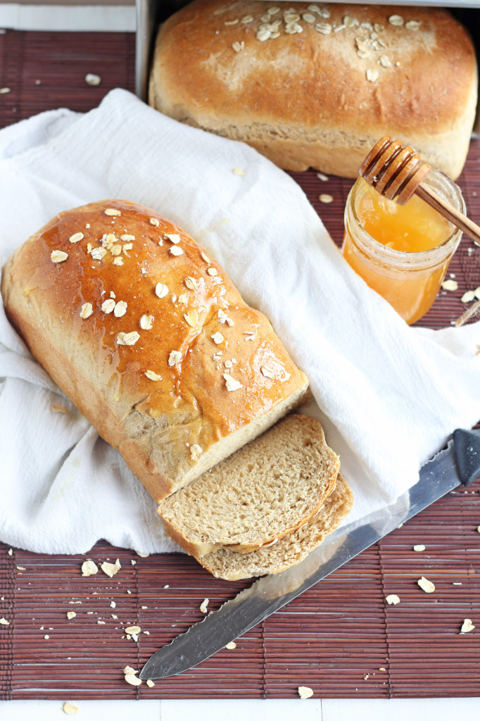 Whole Wheat Oatmeal Honey Bread --Perfect for sandwiches, toast or buttered up and served with our favorite meal. | gatherforbread.com