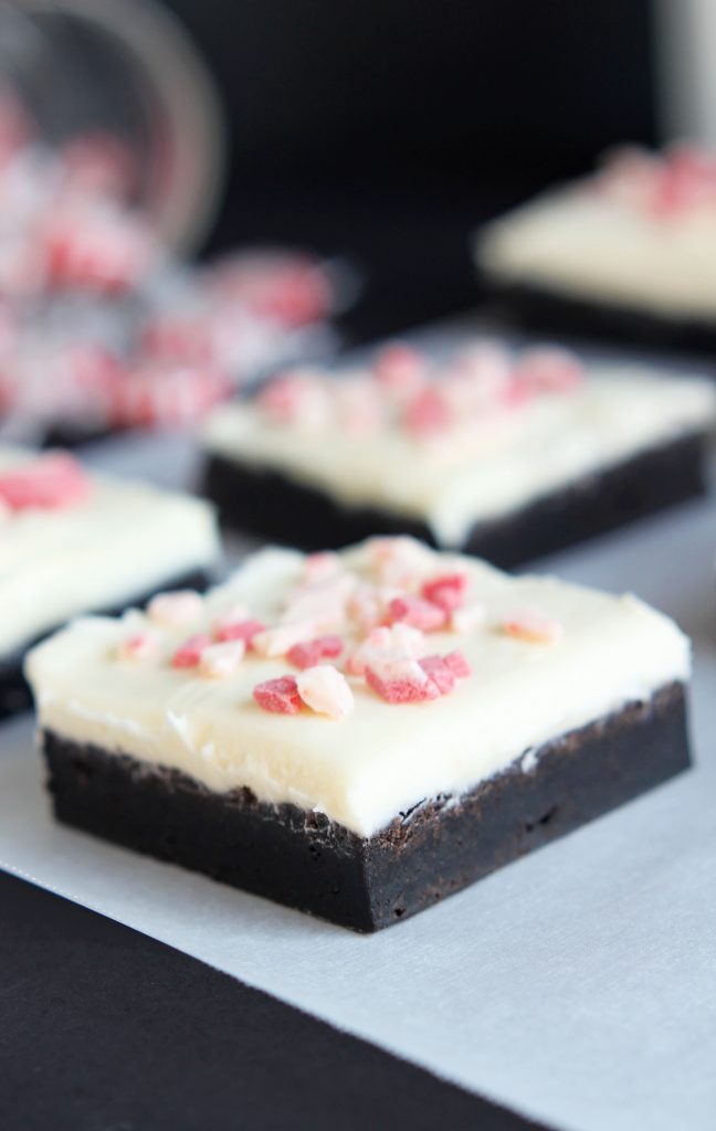 Peppermint Cream Cheese frosted Brownies | gatherforbread.com