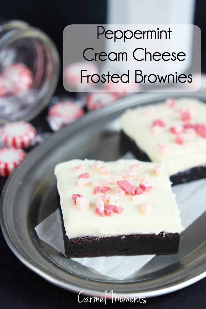 Peppermint Cream Cheese frosted Brownies | gatherforbread.com
