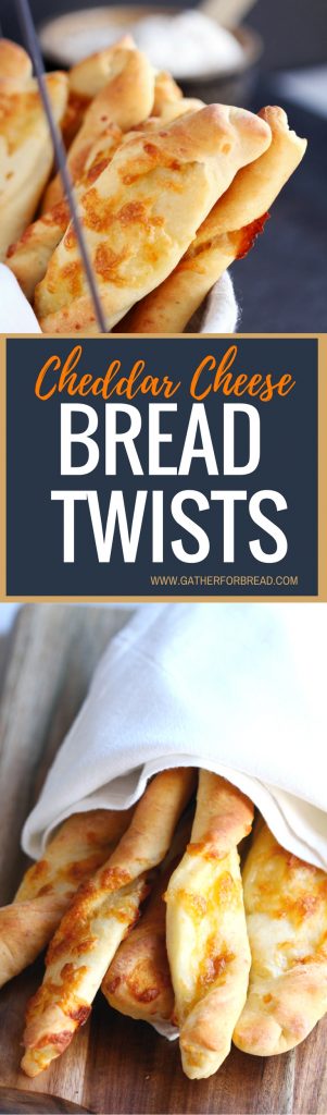Cheddar Cheese Bread Twists - Cheesy baked twists of delicious homemade dough. Made with yeast, recipe will be a new family favorite! Perfect with dinner.