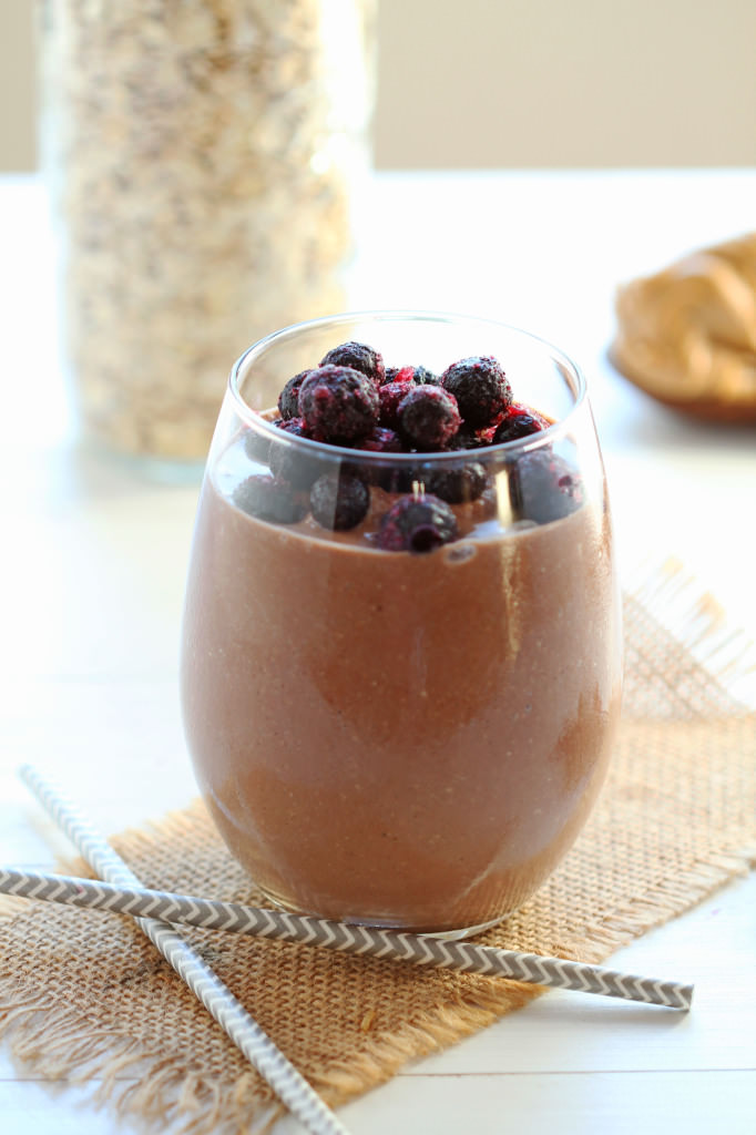 Chocolate Peanut Butter Banana Oat Smoothie | gatherforbread.com