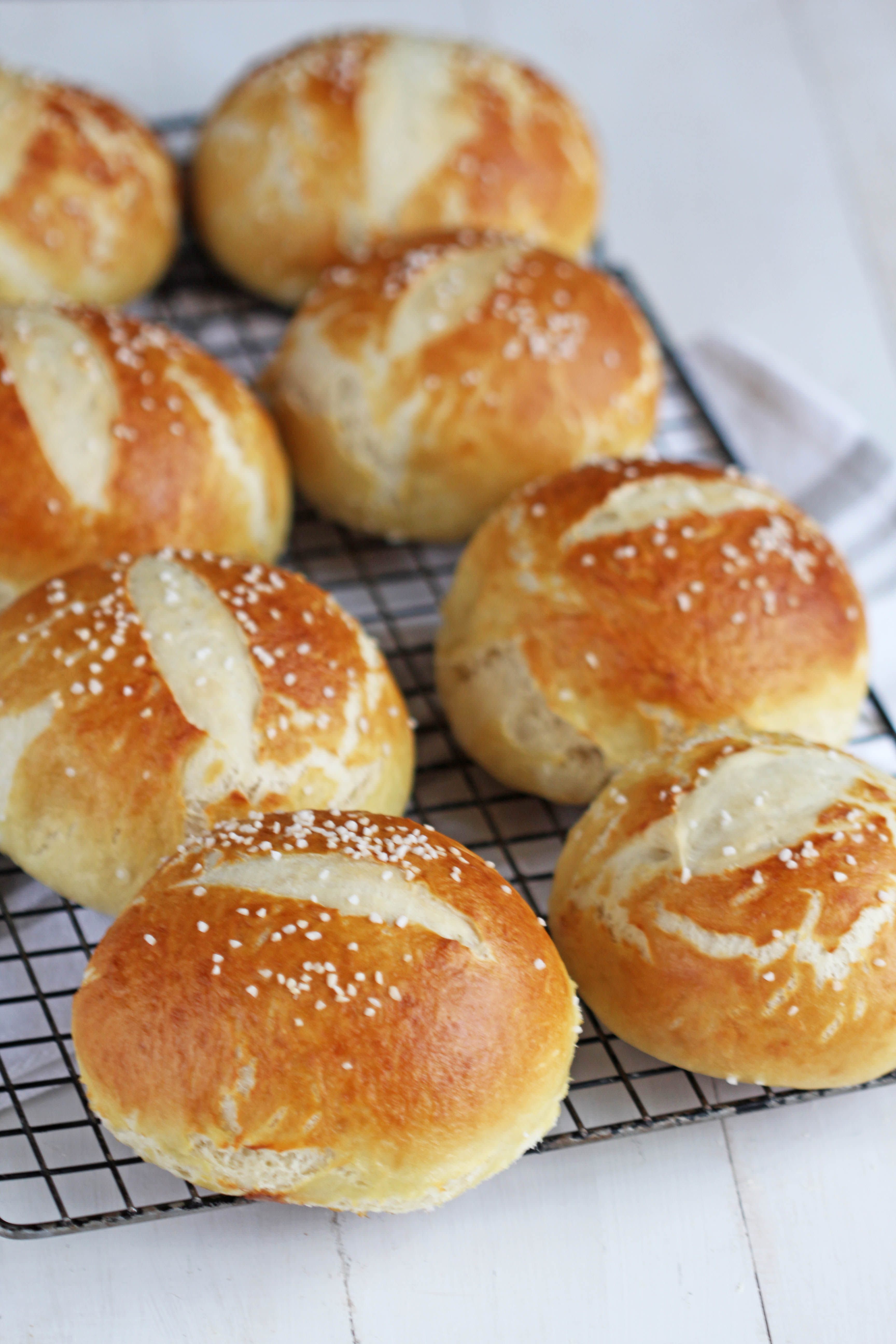 Crusty Pretzel Bread Bowls are perfect for your favorite soup.