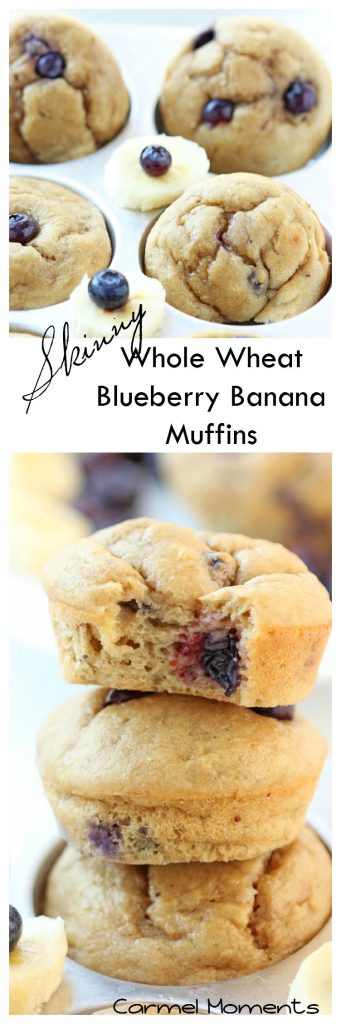 Skinny Whole Wheat Blueberry Banana Muffins | gatherforbread.com