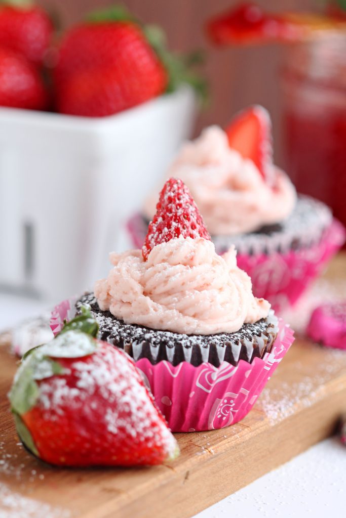 Chocolate Cupcake with Strawberry Frosting