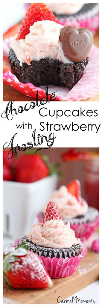 Chocolate Cupcakes with Strawberry Frosting - No dyes, Made with Real Strawberry Jam 