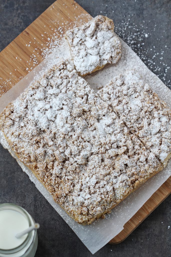 New York Style Crumb Cake - Classic comfort food. This perfect tender crumb cake makes a delicious breakfast or dessert alongside coffee.