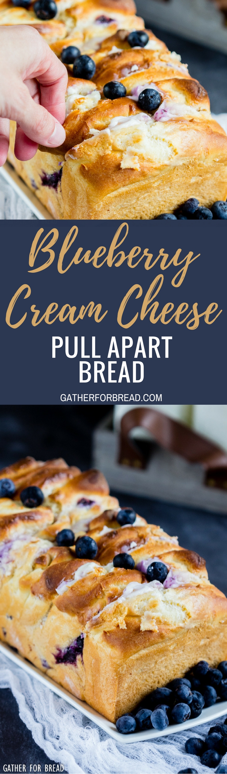 Blueberry Cream Cheese Pull Apart Bread - Delicious homemade pull apart bread is made with homemade dough, stuffed with cream cheese and studded with fresh blueberries. A summer favorite for berry lovers.
