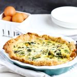 Spinach and Broccoli Quiche - Favorite breakfast quiche made with fresh vegetables; spinach, broccoli, onion and garlic with fresh eggs and cheddar.