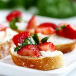 trawberry Goat Cheese Bruschetta - Simple flavorful bruschetta made with simple fresh ingredients like goat cheese and strawberries. Table ready appetizer in 20 minutes.
