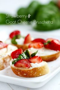 trawberry Goat Cheese Bruschetta - Simple flavorful bruschetta made with simple fresh ingredients like goat cheese and strawberries. Table ready appetizer in 20 minutes.