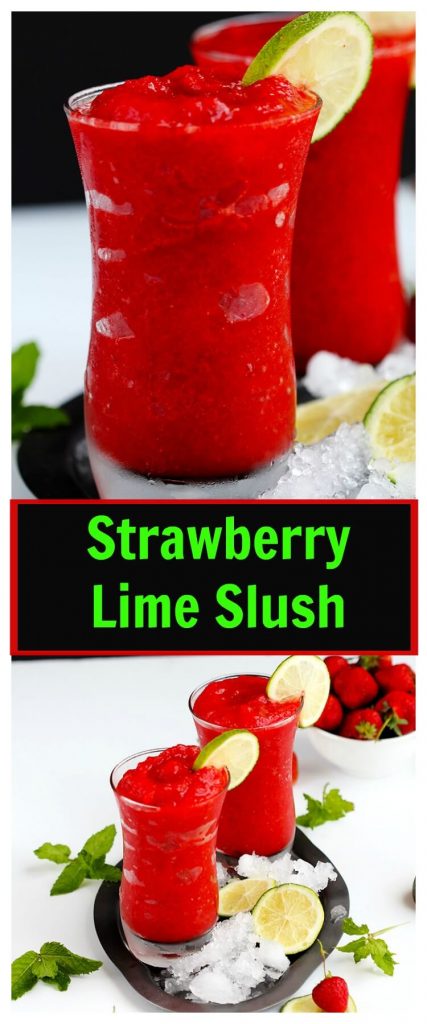 Strawberry Lime Slush - Fruit slushies are the perfect summer drink. Made with real fruit these are easy to make at home and you'll be sipping this icee drink in minutes.