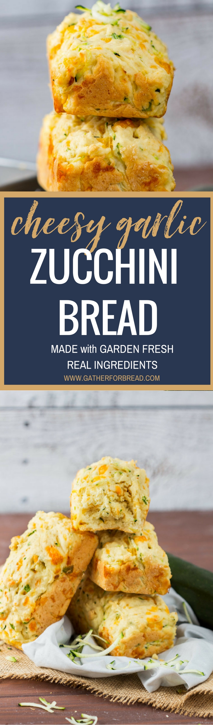 Cheesy Garlic Zucchini Bread - Delicious homemade fresh zucchini bread with cheddar cheese and garlic. Easy tasty recipe is the perfect summer appetizer or side to every meal.