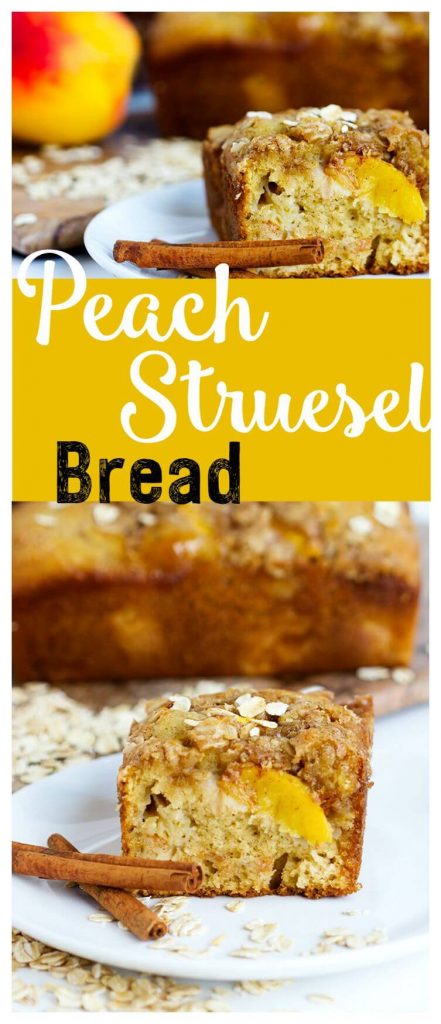 Peach Streusel Quick Bread - Delicious fruity quick bread made with fresh peaches and topped with a crunchy oat streusel. 