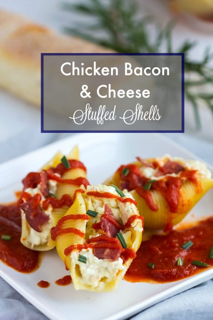 Cheesy Jumbo Pasta Shells stuffed with goat and feta cheeses, shredded chicken and bacon. - Delicious twist on an original classic pasta dish. // gatherforbread.com