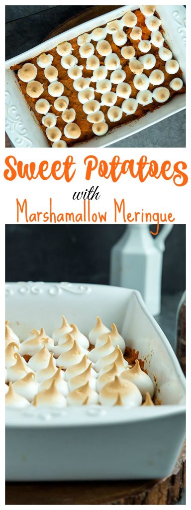 Sweet potato casserole baked with simple ingredients like pure maple syrup. Topped with homemade marshmallow meringue for a perfect Thanksgiving side dish. // gatherforbread.com