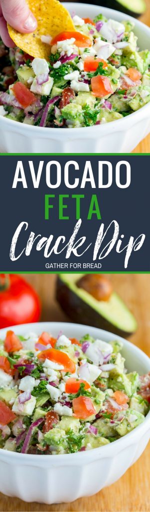 Avocado Feta Dip - Delicious addicting 'crack' dip made with feta cheese, fresh tomatoes, avocado chunks, vinaigrette, and herbs. Can't get enough of this healthy fresh blend. Perfect party appetizer.