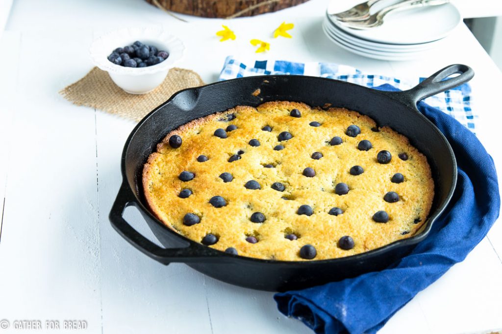 Blueberry Cornmeal Skillet Cake | gatherforbread.com