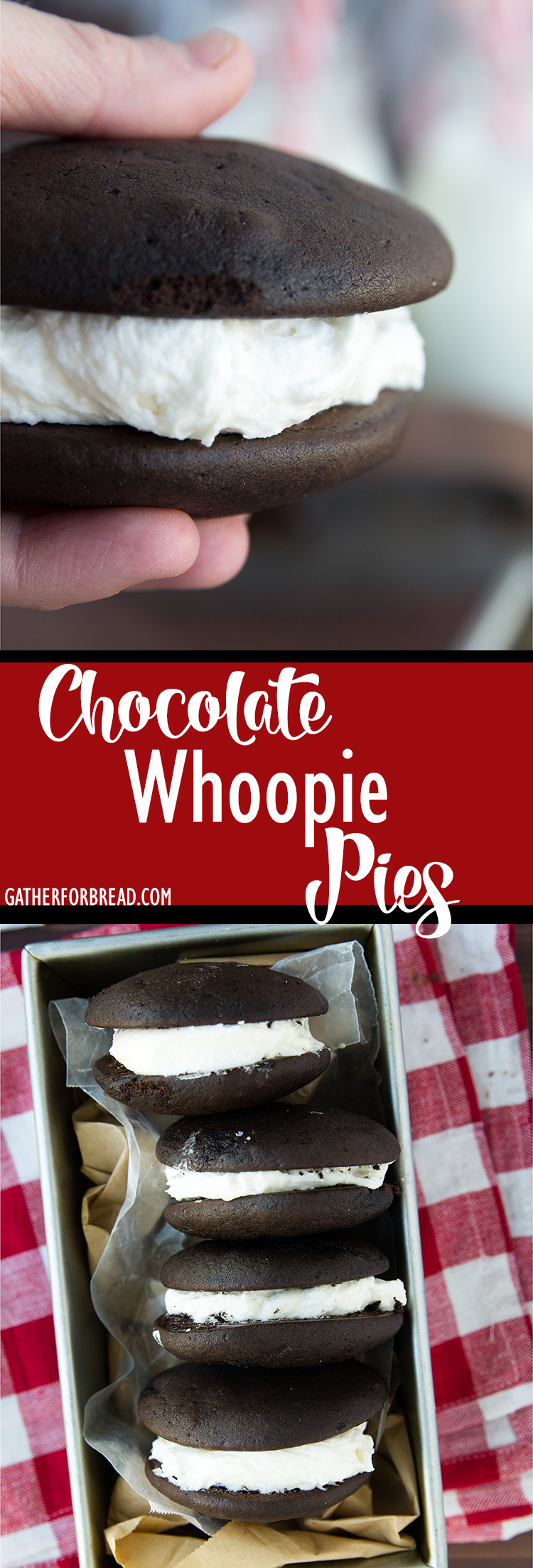 Chocolate Whoopie Pies - Moist chocolate whoopie pies made REAL butter, NO vegetable shortening. These are INCREDIBLE!!! 