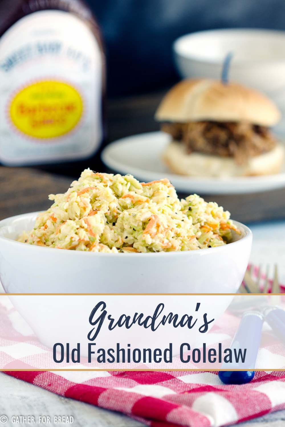 Old fashioned sweet coleslaw with homemade dressing. A favorite recipe from my grandmother. Perfect with pulled pork, bbq summer picnics.