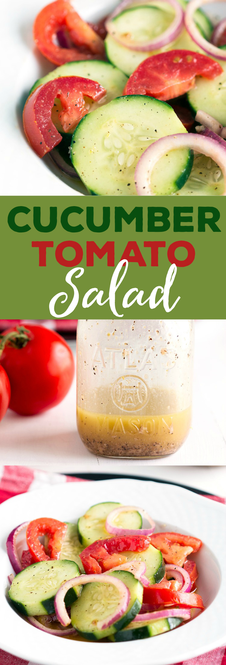 Cucumber Tomato Salad with dressing – Easy summer side dish, combo of fresh tomatoes, cucumbers, red onions with a simple homemade vinaigrette. 