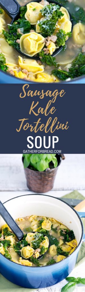 Sausage Kale Tortellini Soup – Savory soup made with Italian sausage, green healthy kale, cheese tortellini makes a perfect lunch or dinner that’s ready in 30 minutes.