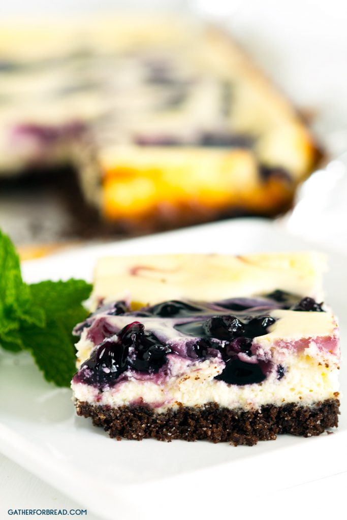 Blueberry Swirl Chocolate Cheesecake Bars
