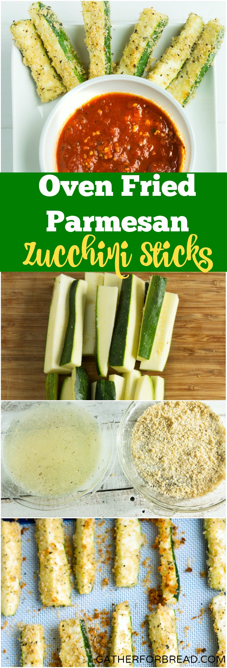 Oven Fried Parmesan Zucchini Sticks - Crunchy zucchini sticks coated with Parmesan cheese and a breadcrumb topping and baked for less fat. Perfect side dish or appetizer for summer!