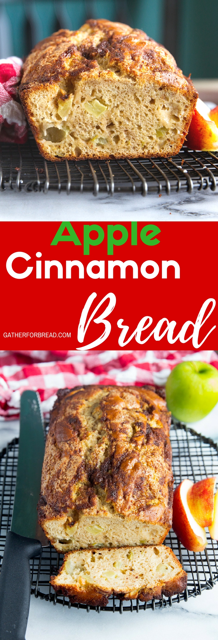 Homemade Apple Cinnamon Quick Bread - Recipe for fresh apple bread using real tart apple chunks, Greek yogurt and topped with a simple cinnamon sugar topping.