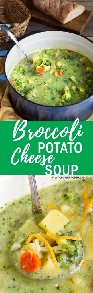 Broccoli Potato Cheese Soup - Cheesy broccoli soup recipe has broccoli flowerets, potatoes, sharp cheddar cheese and vegetables for a comforting bowl of yum.